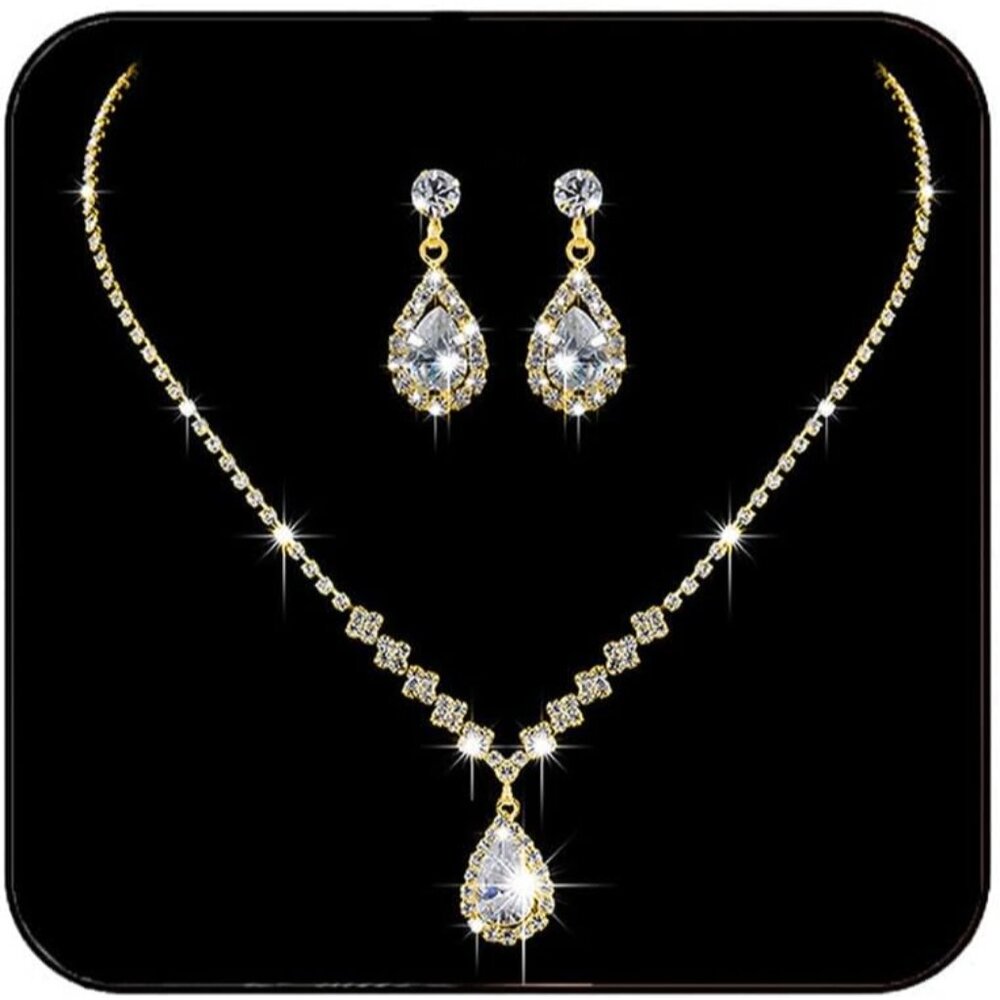 Bride Silver Bridal Necklace Earrings Set Crystal Wedding Jewelry Set Rhinestone